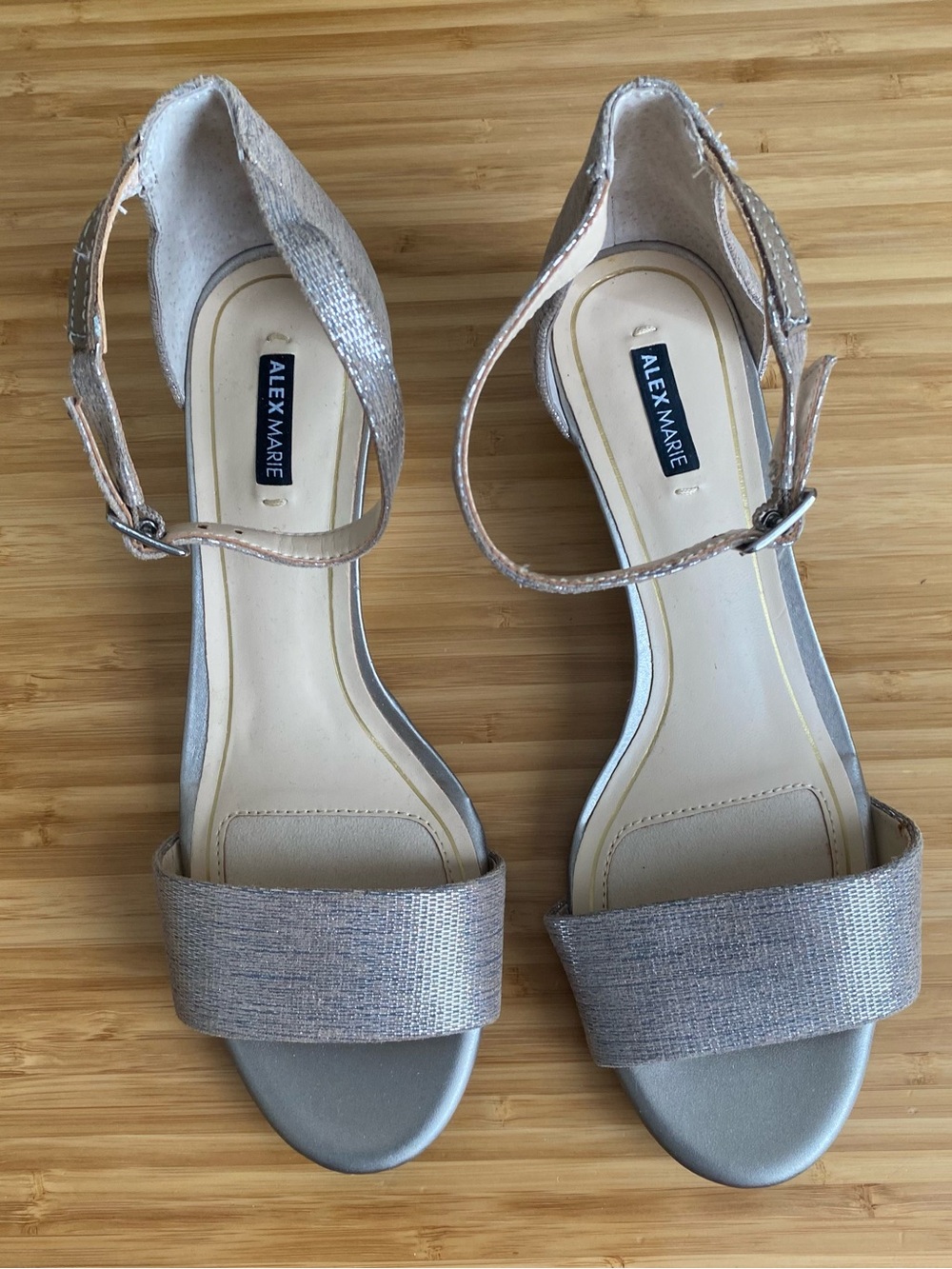 Alex Marie Silver-Tone Open-Toe Ankle-Strap Wedge Sandals/ Evening Shoes